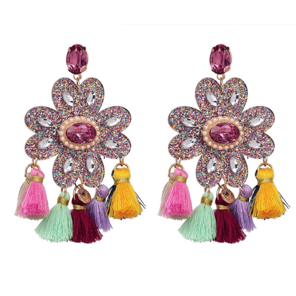 Multi-colored Drop Tassel Earrings